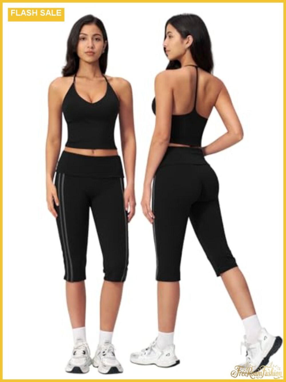 2 Piece Workout Set for Women High Waist Crop Tank & Capri Leggings Athletic